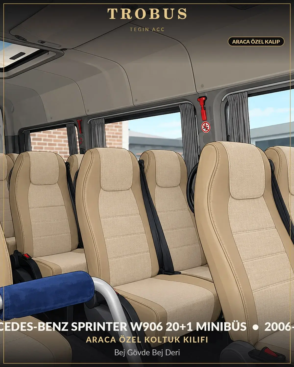 Mercedes-Benz Sprinter W906 2006-2018 20+1 Minibüs Araca Özel Koltuk Kılıfı Bej Gövde Bej Deri (1)