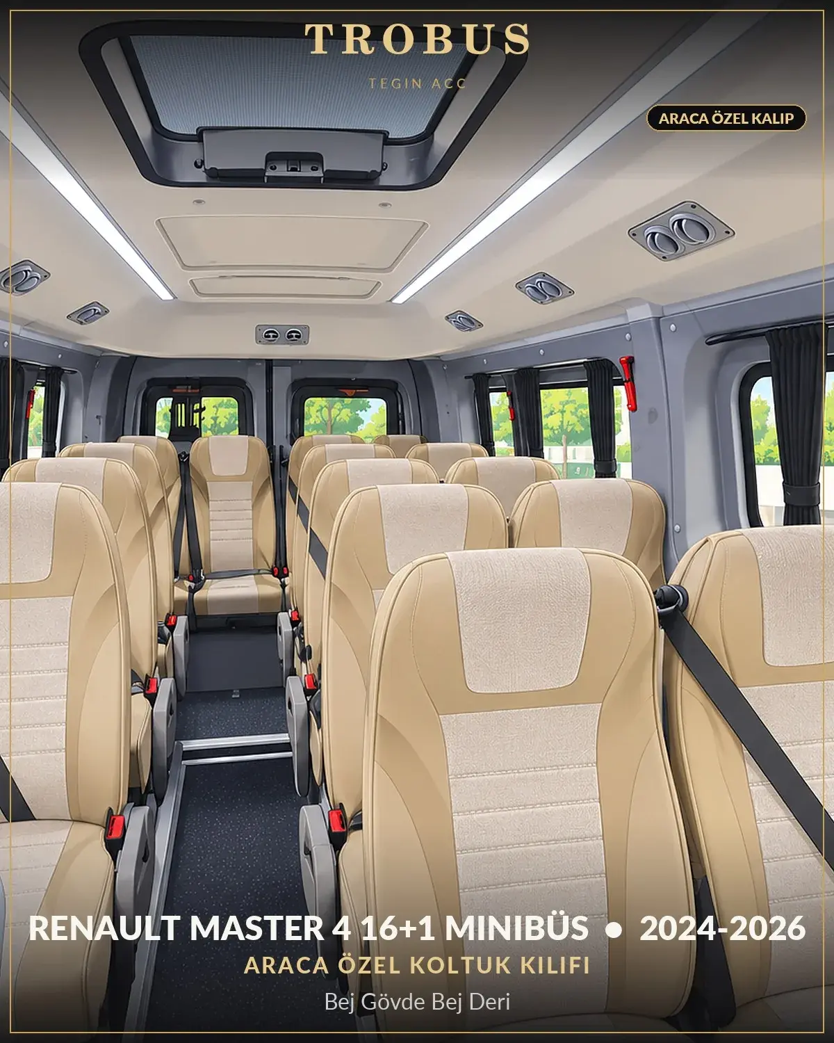 Renault Master 4 2024-2026 16+1 Minibüs Araca Özel Koltuk Kılıfı Bej Gövde Bej Deri (1)
