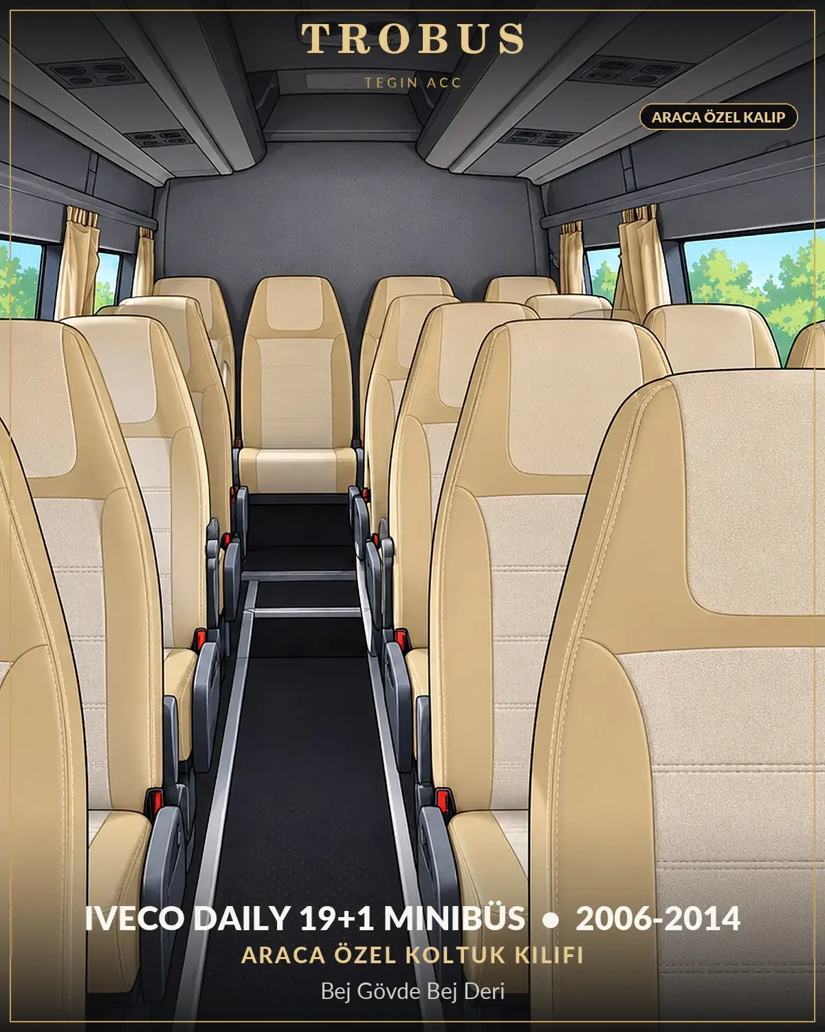 Iveco Daily 2006-2014 19+1 Minibüs Araca Özel Koltuk Kılıfı Bej Gövde Bej Deri (1)