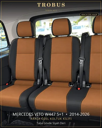 Mercedes Vito W447 5+1 2014-2026 Araca Özel Koltuk Kılıfı Taba Gövde Siyah Deri