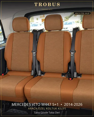 Mercedes Vito W447 5+1 2014-2026 Araca Özel Koltuk Kılıfı Taba Gövde Taba Deri