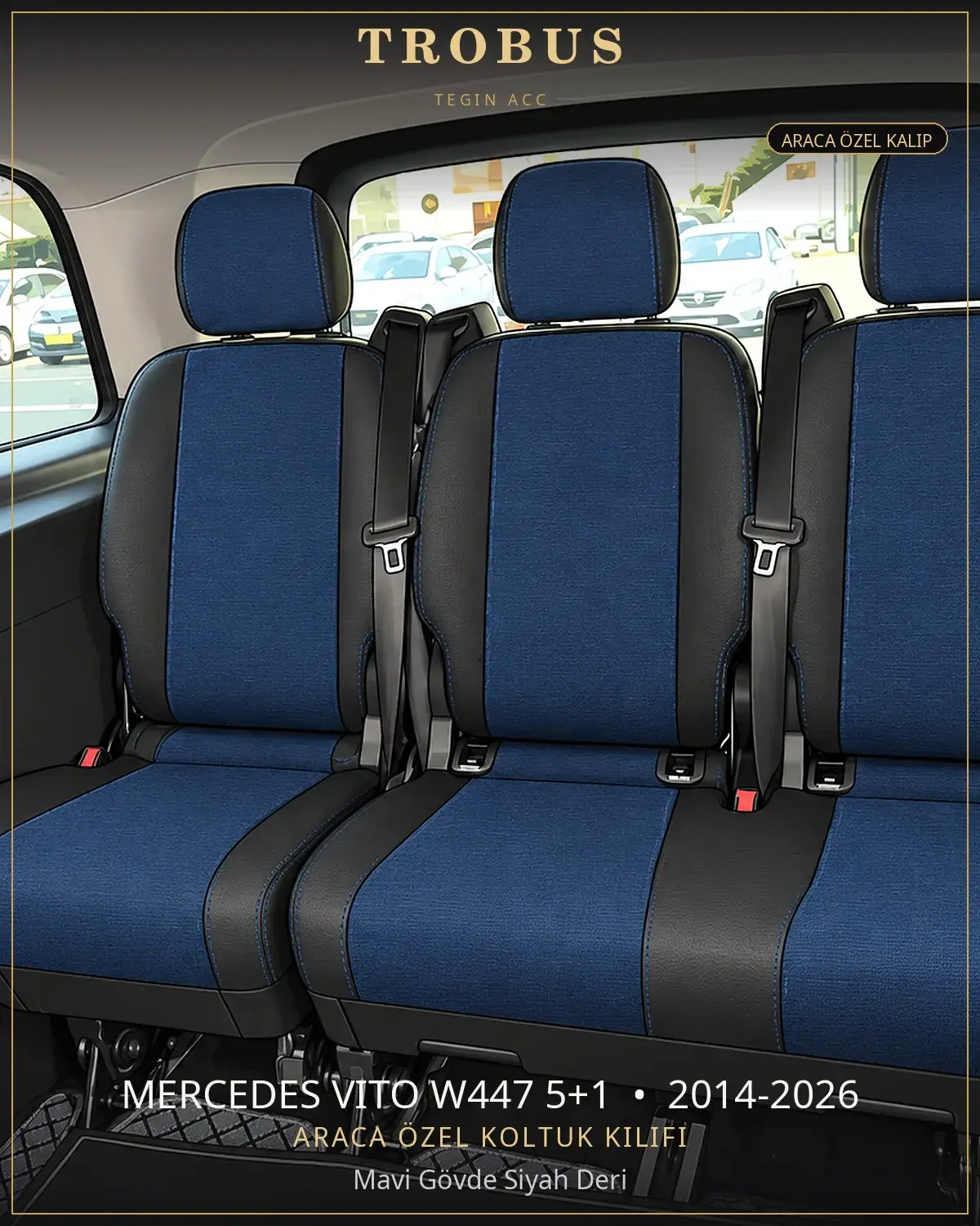 Mercedes Vito W447 5+1 2014-2026 Araca Özel Koltuk Kılıfı Mavi Gövde Siyah Deri (1)