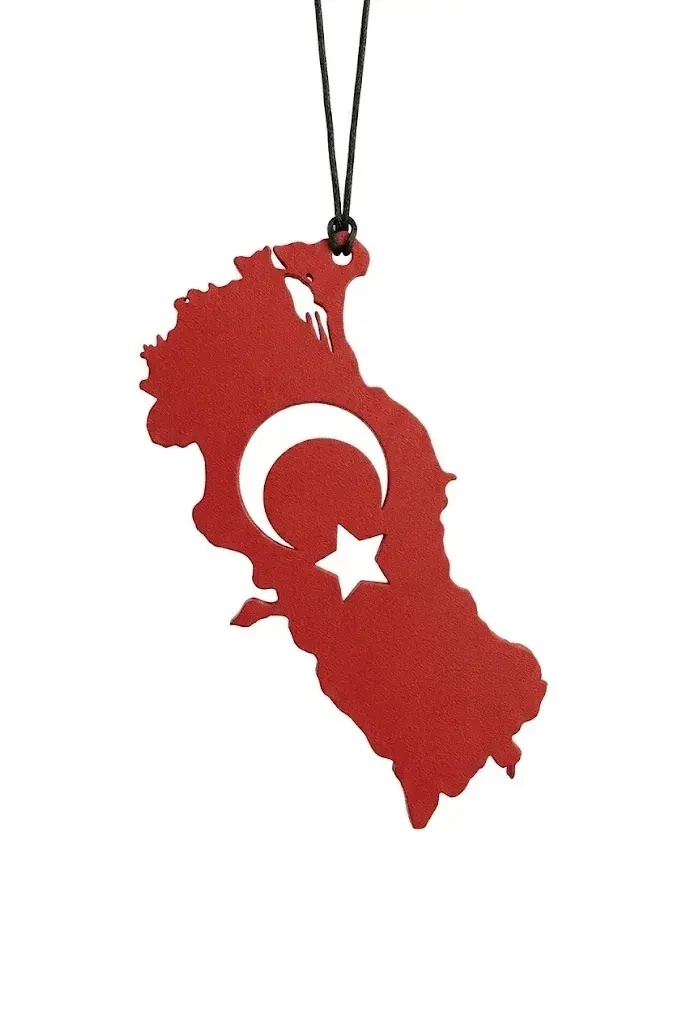 Araç İçi Dikiz Aynası Süsü Türkiye Haritası 9x4 cm Kırmızı