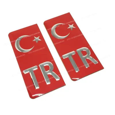 Metal Plaka Arması TR Çıkartma 2'li Kırmızı Oto