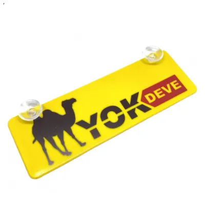 Vantuzlu Dekor Plaka Cam Süsü Yok Deve Yazılı 22x7,5 cm Sarı