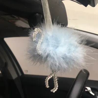 Dikiz Ayna Süsü Flamingo Tüylü Pleksi Taşlı Mavi