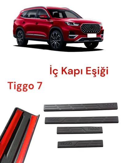 Chery Tiggo 7 Uyumlu Plastik İç Kapı Eşik Koruma 4 Parça Yapışkanlı Siyah