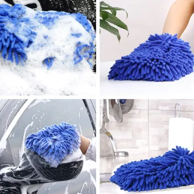 Peluş Oto Yıkama Eldiveni Süngerli Büyük Boy 22x19 cm Mavi
