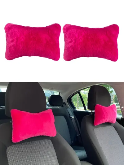 Araç Boyun Yastığı Ortopedik Peluş Seyahat 2'li Fuşya Pembe