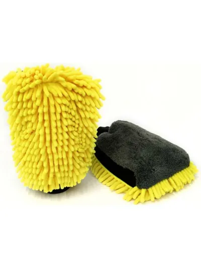 Peluş Oto Yıkama Eldiveni Süngerli Büyük Boy Çift Yüzeyli 22x19 cm Sarı