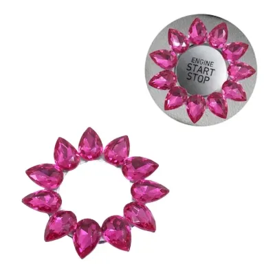 Start Stop Düğmesi Çerçeve Halkası Kristal Damla Taşlı Pembe
