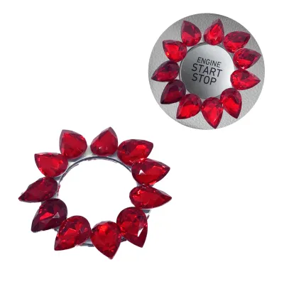 Araç Start Stop Düğmesi Çerçeve Halkası Kristal Damla Taşlı Kırmızı