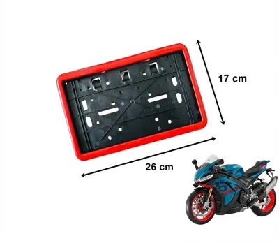 Motosiklet Plaka Altlığı Dikdörtgen Çerçeveli Plakalık 26x17 cm Kırmızı