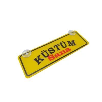 Vantuzlu Dekor Plaka Cam Süsü Küstüm Sana Yazılı 22x7,5 cm Sarı