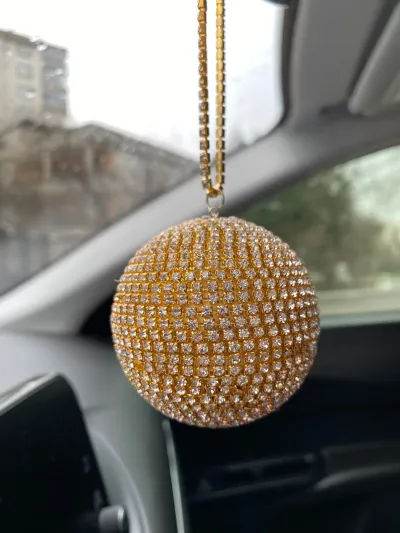 Dikiz Ayna Süsü Disko Topu Kristal Taşlı Küçük Boy 6 cm Altın