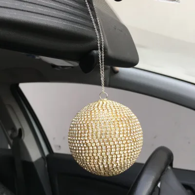 Dikiz Ayna Süsü Disko Topu Kristal Taşlı Büyük Boy 8 cm Altın