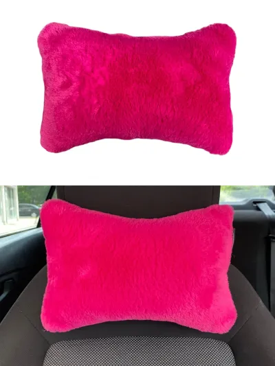 Araç Boyun Yastığı Ortopedik Peluş Seyahat Tekli Fuşya Pembe