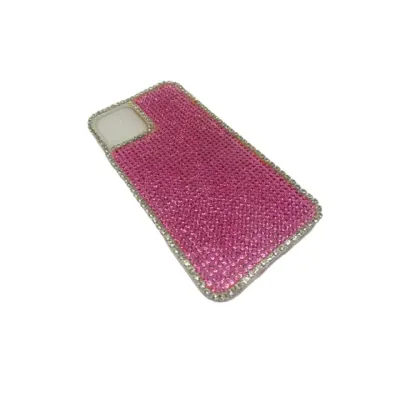 iPhone 12 Mini Uyumlu Pembe Kristal Taşlı Silikon Cep Telefonu Kabı