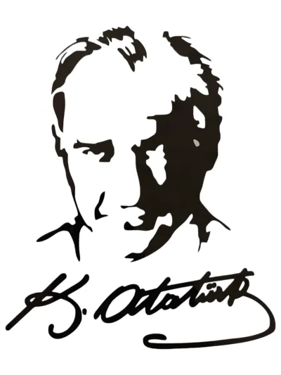 Atatürk Silüetli İmzalı Araç Sticker 19x15 cm Siyah