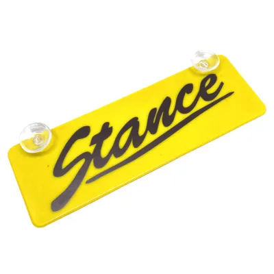 Vantuzlu Dekor Plaka Cam Süsü Stance Yazılı 22x7,5 cm Sarı