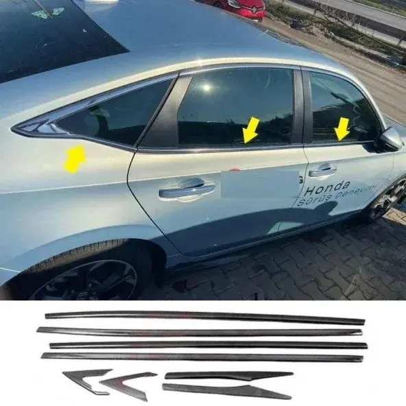 Honda Civic FE1 2022 ve Sonrası Uyumlu Paslanmaz Krom Alt Cam Çıtası 8 Parça
