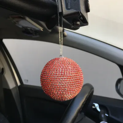 Dikiz Ayna Süsü Disko Topu Kristal Taşlı Büyük Boy 8 cm Kırmızı
