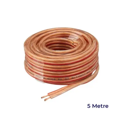 Çiftli Bitişik Saf Bakır Elektrik Kablosu Oto Tesisat 2x0,75 mm 5 Metre Şeffaf