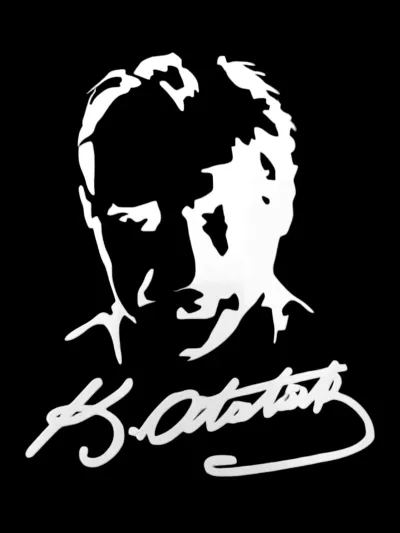 Atatürk Silüetli İmzalı Araç Sticker 19x15 cm Beyaz