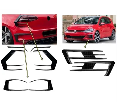 VW Golf 7 2013-2020 Uyumlu Parlak Siyah Kaplama Seti Sis Izgarası Stop Tampon Çıtası 8 Parça