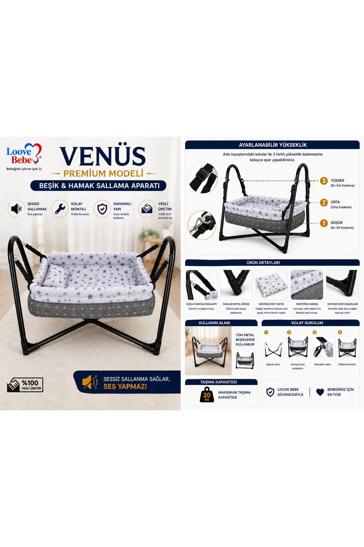 VENÜS PREMİUM HAMAK SALINCAK — Gri