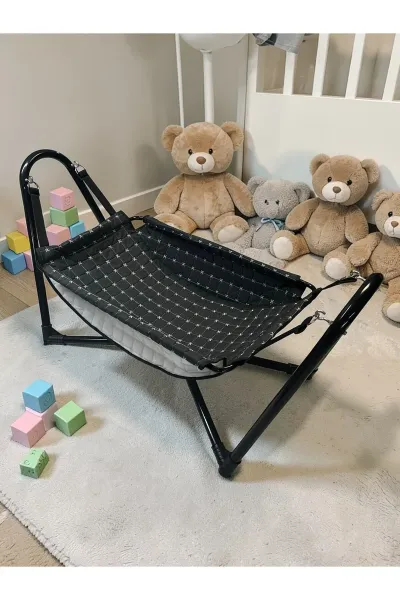 Uranüs Bebek Hamak Çift taraflı Kullanım Çift Kancalı Keten kumaş Kolik bebekler için — Siyah
