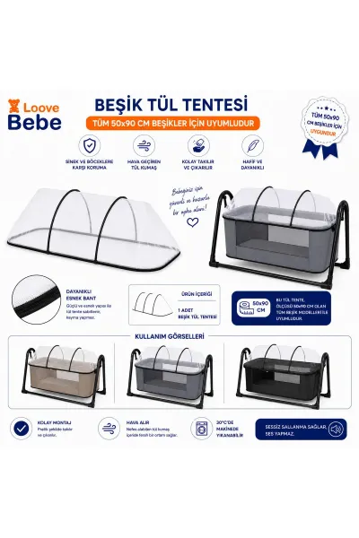 Bebek Beşik Koruyucu Tenteli Tül Portatif Sallanır Anne Yanı Beşik Sepet Beşik Hamak Beşik için tül