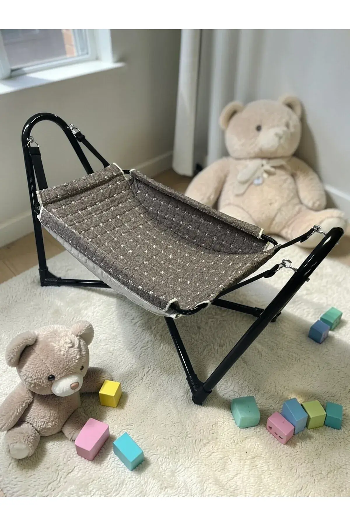 Uranüs Bebek Hamak Çift taraflı Kullanım Çift Kancalı Keten kumaş Kolik bebekler için — Kahverengi