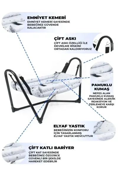BEBEK HAMAK BEŞİK PAMUKLU ELYAF DOLGULU ÇİNGEN BEŞİĞİ SABİTLEMELİ — Gri