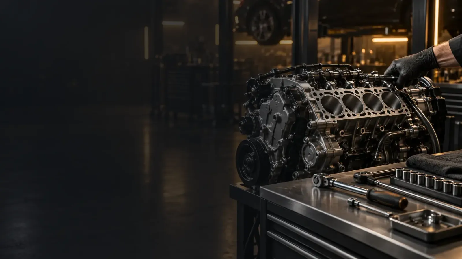 Servis tezgahinda motor blogu ve el aletleri
