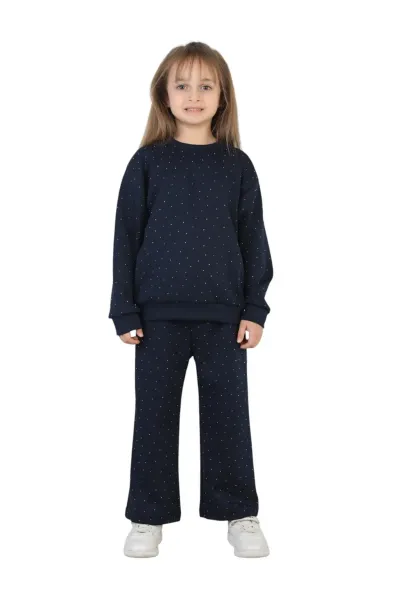 Kız Çocuk Taşlı Pijama Takımı Rahat Kalıp Günlük-Casual Takım İkili Takım — Laciver