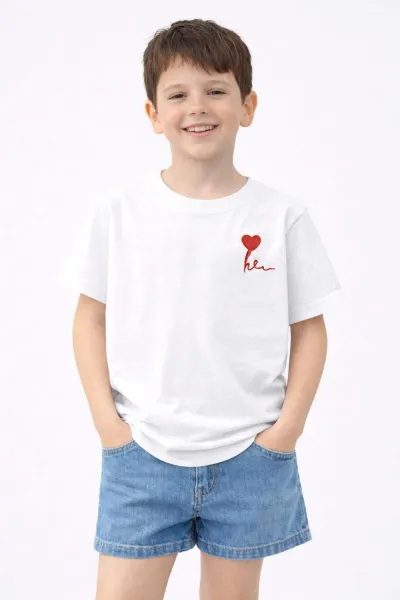 Kız Erkek Çocuk Oversize Nakışlı Pamuklu Unisex Yazlık T-Shirt — Beyaz