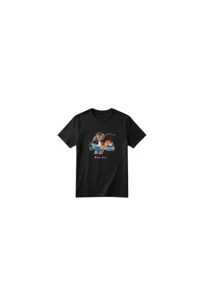 Unisex Kız Erkek Çocuk Baskılı Bisiklet Yaka Kısa Kollu Pamuklu Günlük T-Shirt — RICH GIRL SİYAH