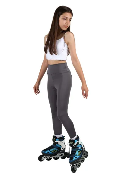 Kız çocuk Yüksek Bel, Koşu, Yürüyüş, Casual, Spor, Atletik, Egzersiz, Fittness Tayt — Antrasit