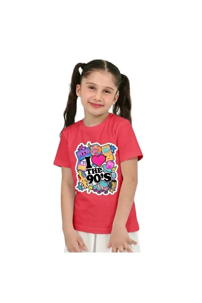 Unisex 90'Lar Temalı Baskılı Pamuklu Basic T-Shirt — KIRMIZI
