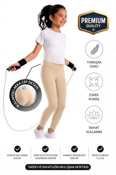 Kız çocuk / Kadın Cepli Yüksek Bel, Günlük, Koşu, Yürüyüş, Yoga, Spor, Atletik, Egzersiz, Fitness Tayt — Bej