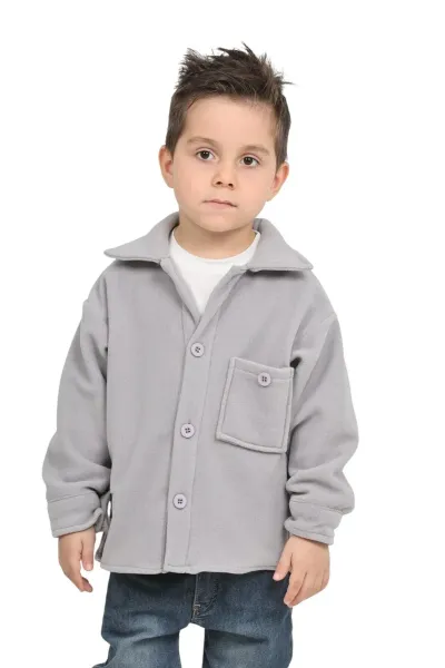 Erkek-Kız Çocuk Unisex Pamuklu Günlük-Casual Kışlık Polar Ceket Gömlek — Açık gri