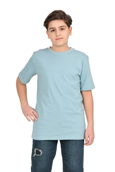 Erkek çocuk düz baskısız kısa kol basic casual-okul t-shirt — Mint yeşili
