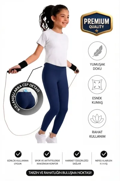 Kız çocuk / Kadın Cepli Yüksek Bel, Günlük, Koşu, Yürüyüş, Yoga, Spor, Atletik, Egzersiz, Fitness Tayt — Lacivert