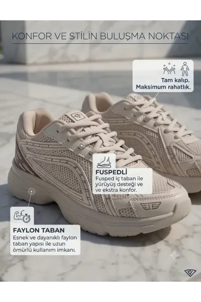 Unisex Kadın Erkek Çocuk Garson Boy Rahat Günlük Sneaker Spor Yürüyüş Ayakkabı — Bej