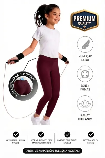 Kız çocuk / Kadın Cepli Yüksek Bel, Günlük, Koşu, Yürüyüş, Yoga, Spor, Atletik, Egzersiz, Fitness Tayt — Bordo