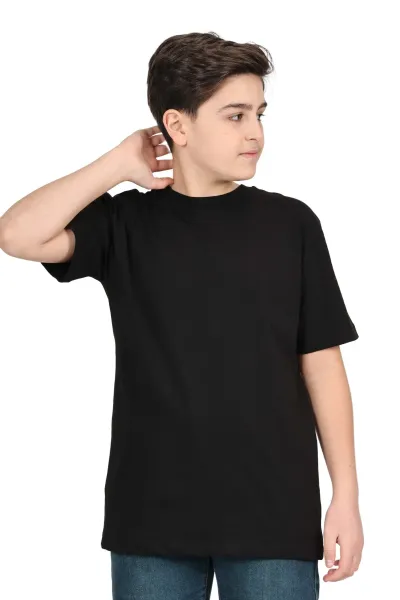 Erkek çocuk siyah düz baskısız kısa kol basic casual-okul t-shirt