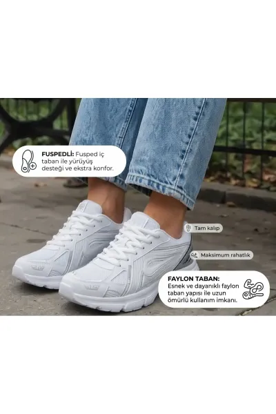 Unisex Kadın Erkek Çocuk Garson Boy Rahat Günlük Sneaker Spor Yürüyüş Ayakkabı — Beyaz