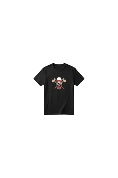 Unisex Kız Erkek Çocuk Baskılı Bisiklet Yaka Kısa Kollu Pamuklu Günlük T-Shirt — SKULL and CROSSBONES SİYAH