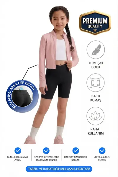 Kız çocuk Cepli Kruvaze Kemer Yüksek Bel Biker Günlük Koşu Yürüyüş Yoga Spor Voleybol Fitness Kısa Tayt — Siyah